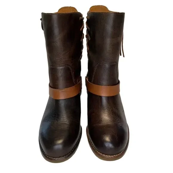 Latigo Women's Thistle Leather Boots Lace Up Harness Buckle Brown Size 7M - Picture 3 of 16